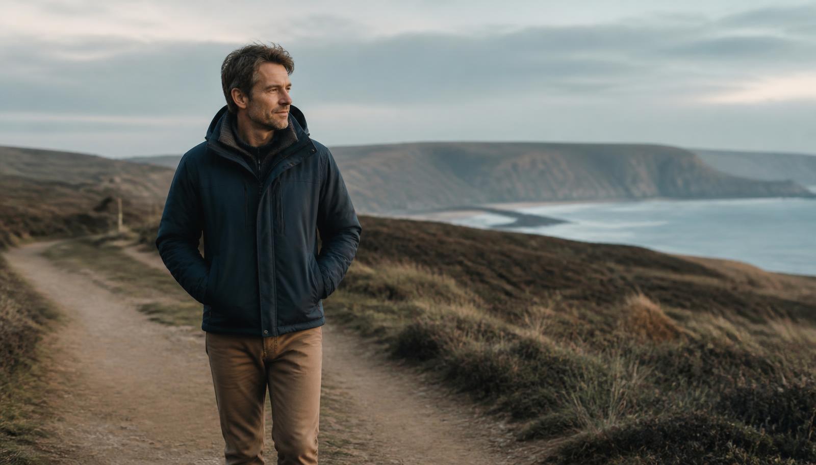 Man walking outdoors in soft morning light