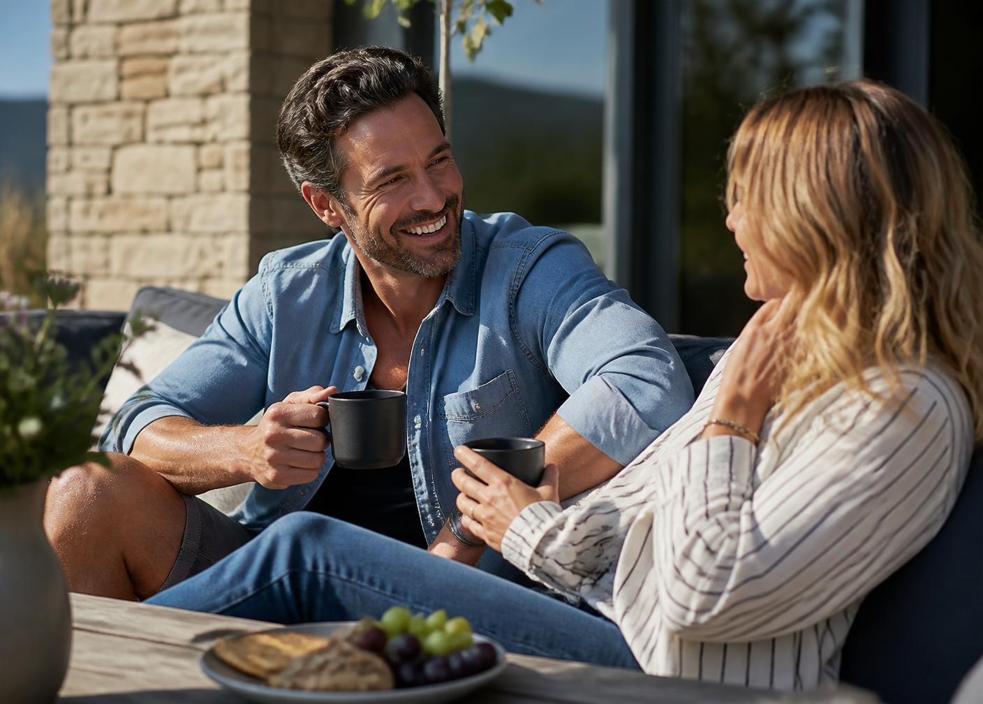 A couple sharing a relaxed evening at home
